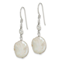 Sterling Silver Polished FW Cultured Coin Pearl & CZ Dangle Earrings