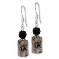Sterling Silver Black Crystal & Tourmalinated Quartz Dangle Earrings