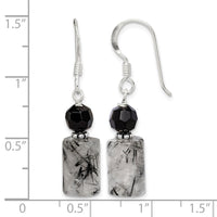 Sterling Silver Black Crystal & Tourmalinated Quartz Dangle Earrings