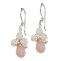 Sterling Silver Polished Pink FWC Pearl & Rose Quartz Dangle Earrings