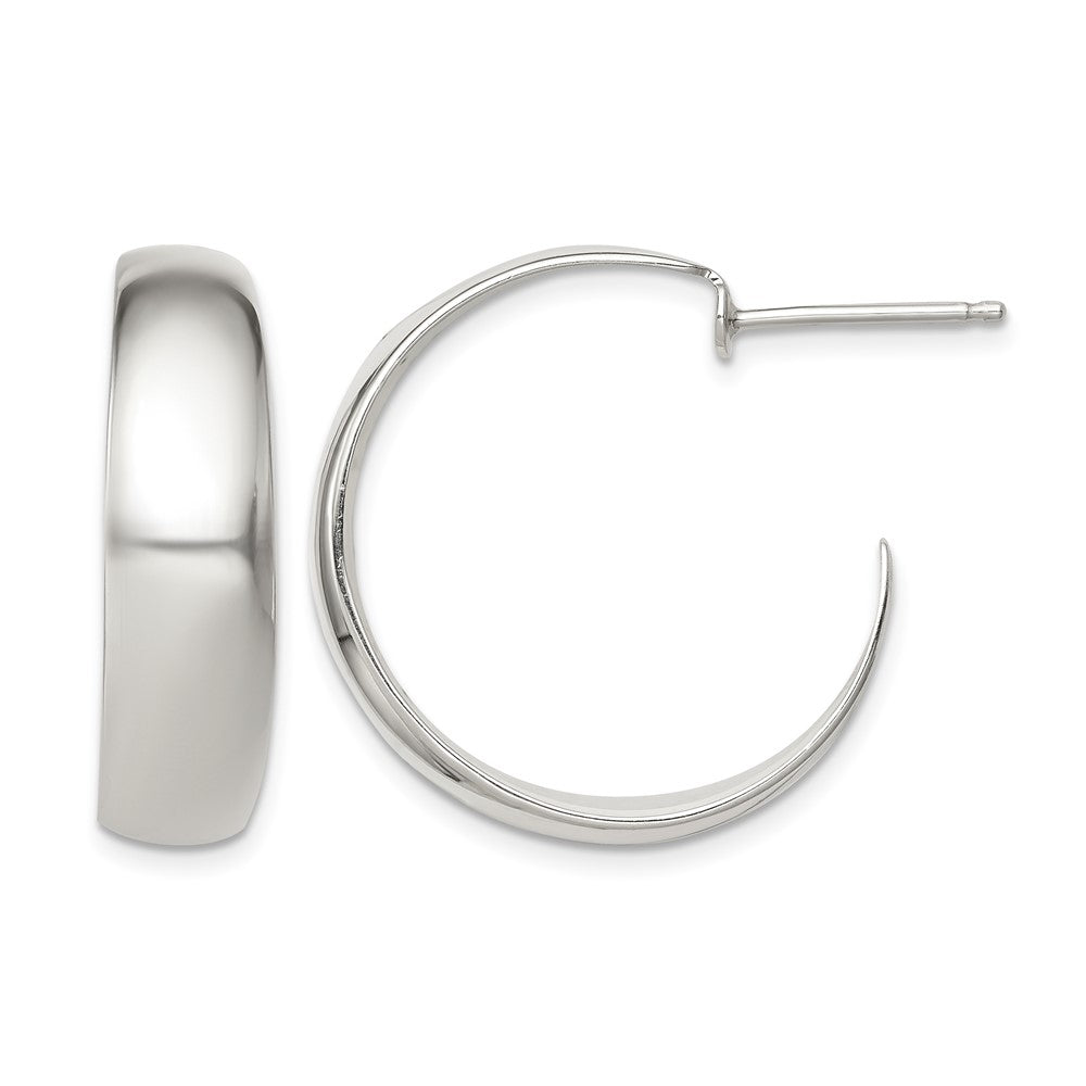 Sterling Silver Rhodium-plated Fancy J-Hoop Post Earrings
