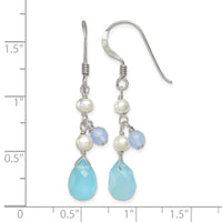 Sterling Silver Blue Topaz/Blue Agate/FW Cultured Pearl Earrings