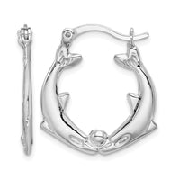 Sterling Silver Rhodium-plated Polished Dolphins Round Hoop Earrings