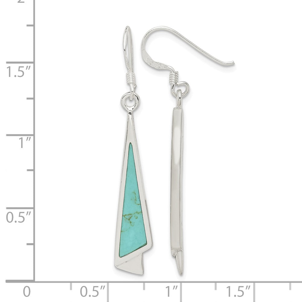Sterling Silver Polished Fancy Triangle Turquoise Dangle Earrings
