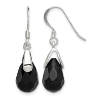 Sterling Silver Polished Faceted Onyx Teardrop Dangle Earrings