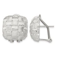 Sterling Silver Rhod-pltd Polished Woven Square Omega Back Earrings