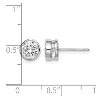 Sterling Silver RH-plated Polished 6mm Round CZ Bezel Set Stud Earrings