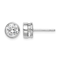 Sterling Silver RH-plated Polished 6mm Round CZ Bezel Set Stud Earrings