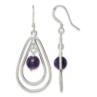 Sterling Silver Polished Amethyst Teardrop Dangle Earrings