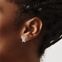 Sterling Silver Rhodium-plated Pink CZ Ribbon Earrings