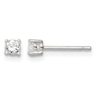 Sterling Silver 3mm Round Basket Set CZ Stud Earrings