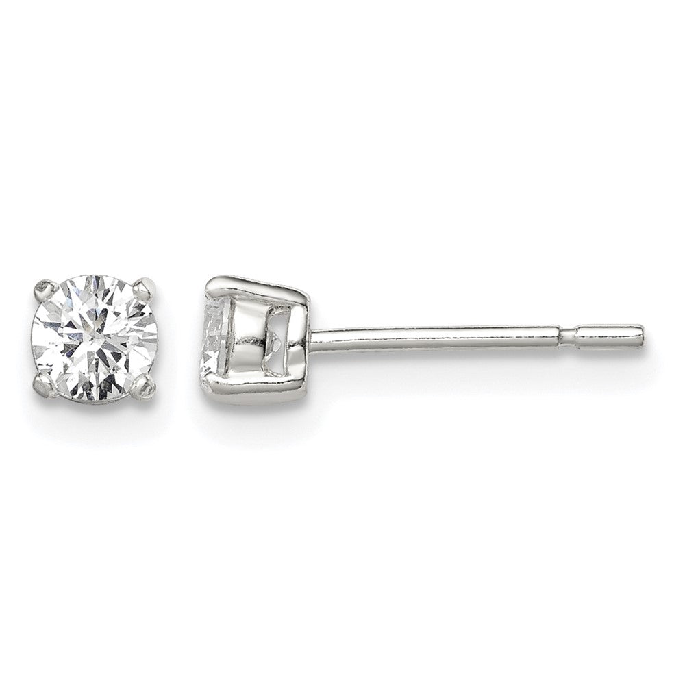 Sterling Silver 4mm Round Basket Set CZ Stud Earrings