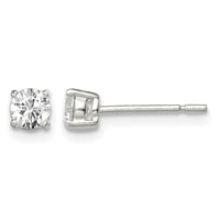 Sterling Silver 4mm Round Basket Set CZ Stud Earrings