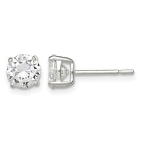 Sterling Silver 6mm Round Basket Set CZ Stud Earrings