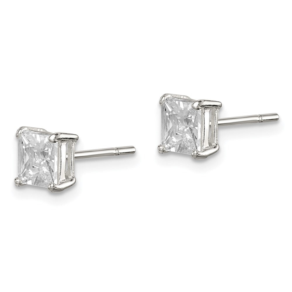 Sterling Silver 5mm Square CZ Basket Set Stud Earrings