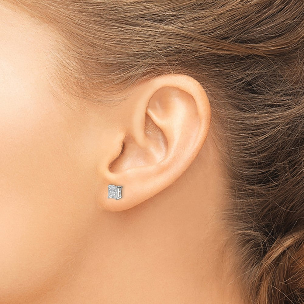 Sterling Silver 5mm Square CZ Basket Set Stud Earrings