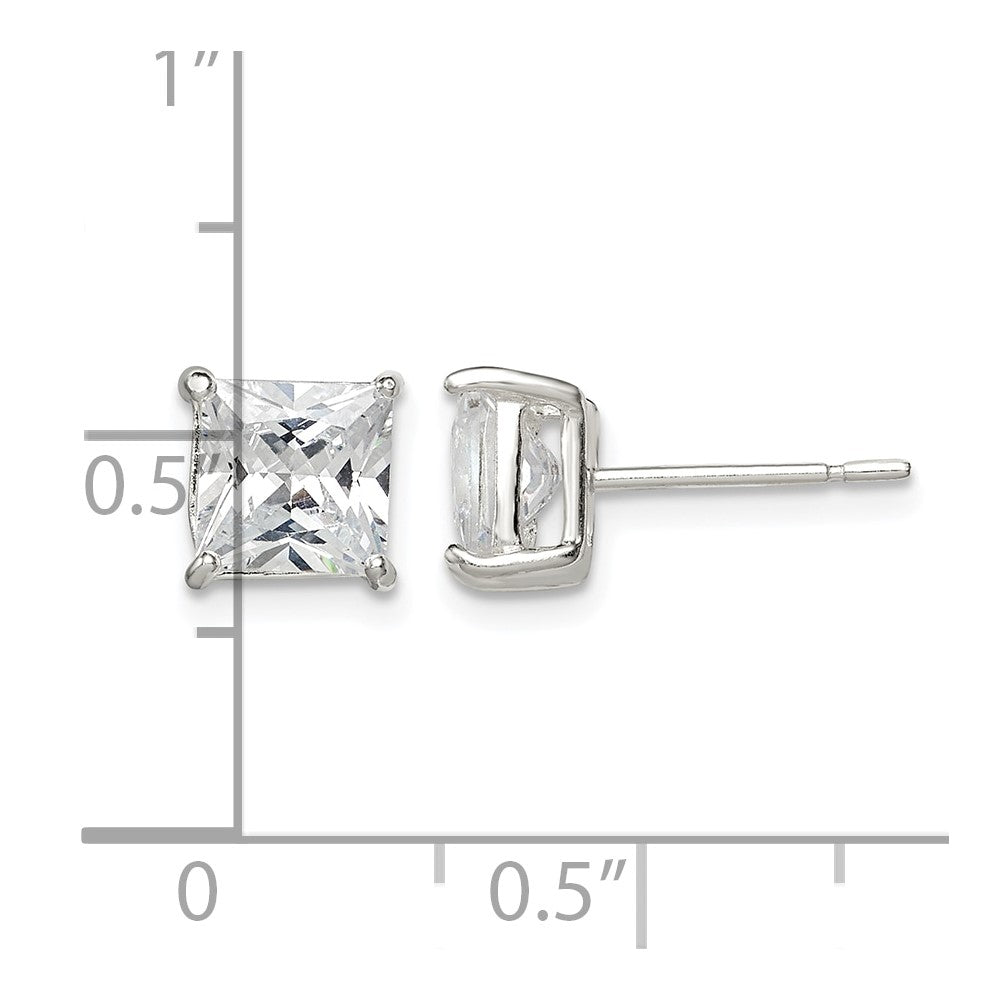Sterling Silver 6mm Square CZ Basket Set Stud Earrings