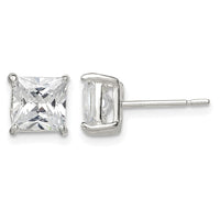 Sterling Silver 6mm Square CZ Basket Set Stud Earrings