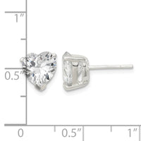 Sterling Silver Polished 8mm Heart 3 Prong Basket Set CZ Stud Earrings
