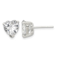 Sterling Silver Polished 8mm Heart 3 Prong Basket Set CZ Stud Earrings