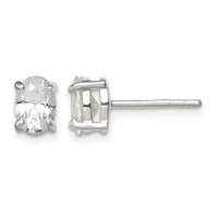 Sterling Silver Polished 5x7mm Oval Basket Set CZ Stud Earrings