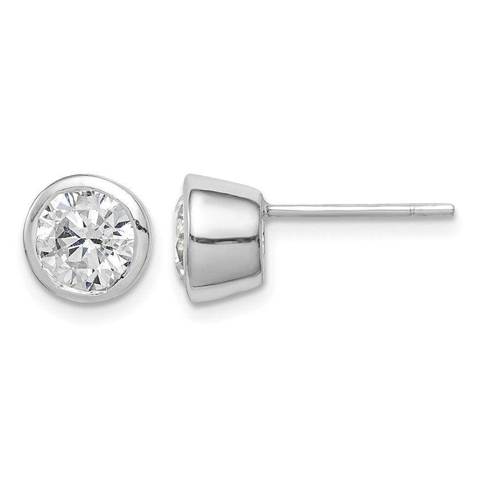 Sterling Silver Polished 6mm Round CZ Bezel Set Stud Earrings