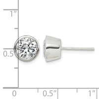 Sterling Silver Polished 7mm Round CZ Bezel Set Stud Earrings