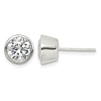 Sterling Silver Polished 7mm Round CZ Bezel Set Stud Earrings