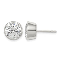Sterling Silver Polished 9mm Round CZ Bezel Set Stud Earrings