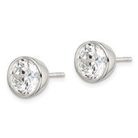 Sterling Silver Polished 8mm Round CZ Bezel Set Stud Earrings