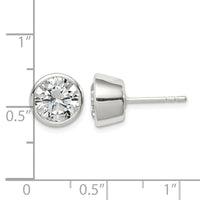 Sterling Silver Polished 8mm Round CZ Bezel Set Stud Earrings
