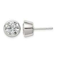Sterling Silver Polished 8mm Round CZ Bezel Set Stud Earrings