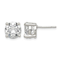 Sterling Silver Polished 8mm Round CZ Stud Earrings