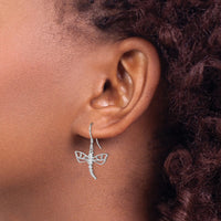 Sterling Silver Rhodium-plated CZ Dragonfly Earrings