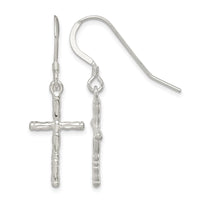 Sterling Silver Polished & Textured Cross Dangle Earrings