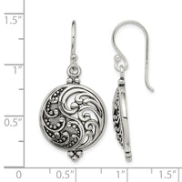 Sterling Silver Polished & Antiqued Filigree Yin and Yang Dangle Earrings
