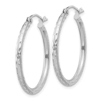 Sterling Silver Rhodium-plated 2mm Diamond Cut Hoop Earrings