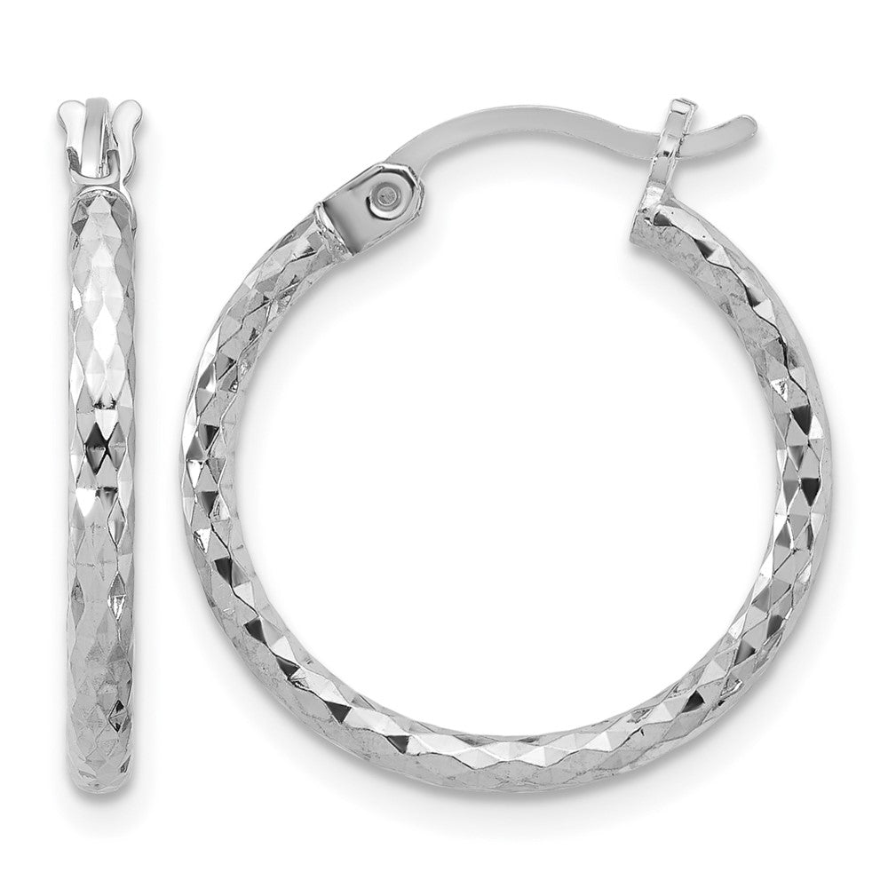 Sterling Silver Rhodium-plated 2mm Diamond Cut Hoop Earrings