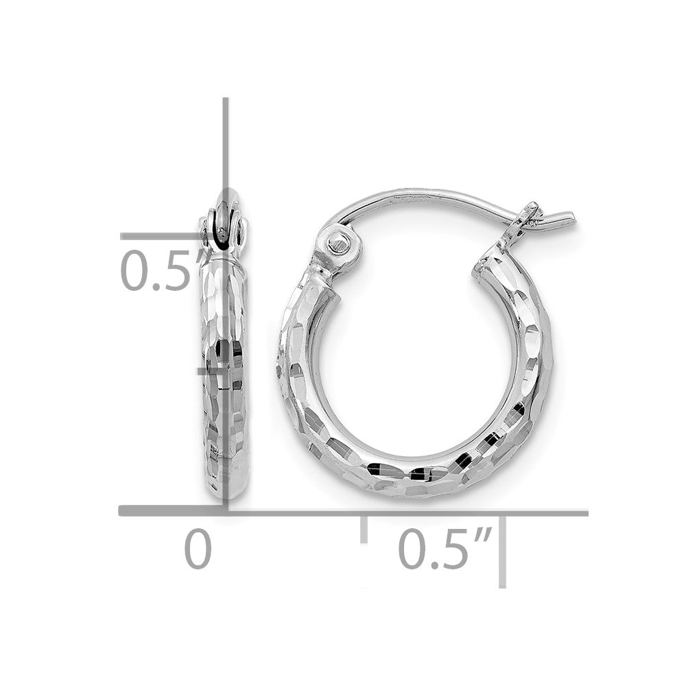 Sterling Silver Rhodium-plated 2mm Diamond Cut Hoop Earrings