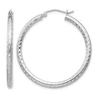 Sterling Silver Rhodium-plated 2.5mm Diamond-cut Hoop Earrings