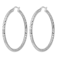 Sterling Silver Rhodium-plated 3.00mm Diamond-cut Hoop Earrings