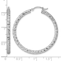 Sterling Silver Rhodium-plated 3.00mm Diamond-cut Hoop Earrings