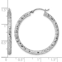 Sterling Silver Rhodium-plated 3.00mm Diamond-cut Hoop Earrings