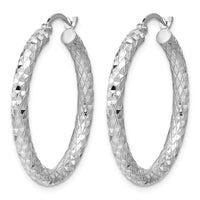 Sterling Silver Rhodium-plated 3.00mm Diamond-cut Hoop Earrings