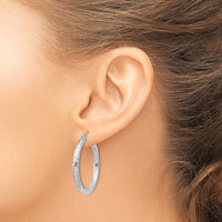 Sterling Silver Rhodium-plated 3.00mm Diamond-cut Hoop Earrings