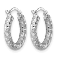 Sterling Silver Rhodium-plated 3.00mm Diamond-cut Hoop Earrings