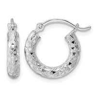 Sterling Silver Rhodium-plated 3.00mm Diamond-cut Hoop Earrings