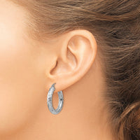 Sterling Silver Rhodium-plated 4.00mm Diamond-cut Hoop Earrings