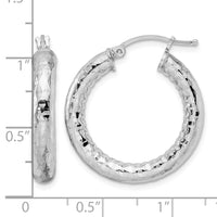 Sterling Silver Rhodium-plated 4.00mm Diamond-cut Hoop Earrings