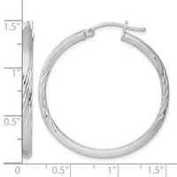 Sterling Silver Rhod-plated 2.5mm Polished/Satin Diamond-cut Hoop Earrings
